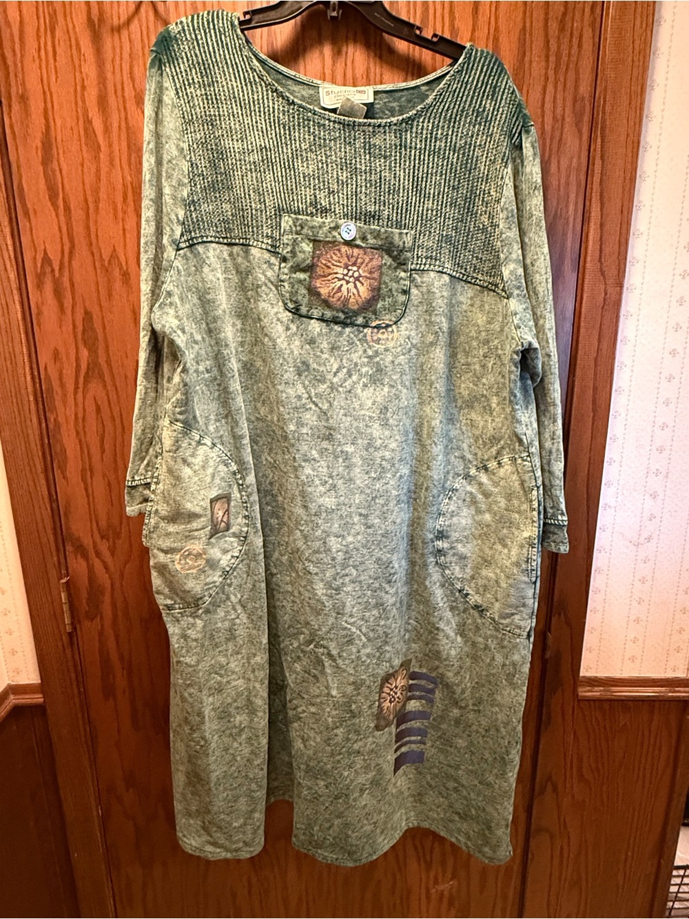 Green Washed Boho Pocket Tunic Dress